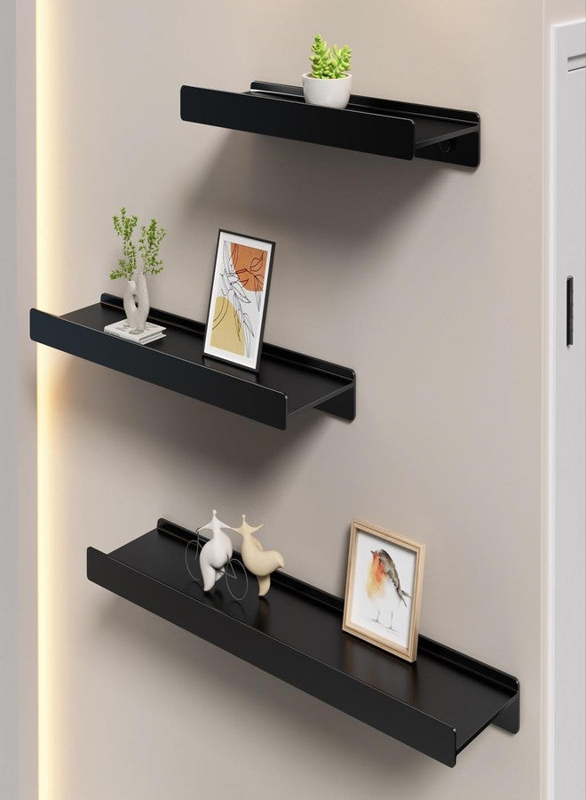 Danpoo Black Floating Shelves for Wall Metal Shelf Wall Mounted Shelves for Bathroom Small Shelves,16 inch - Image 2